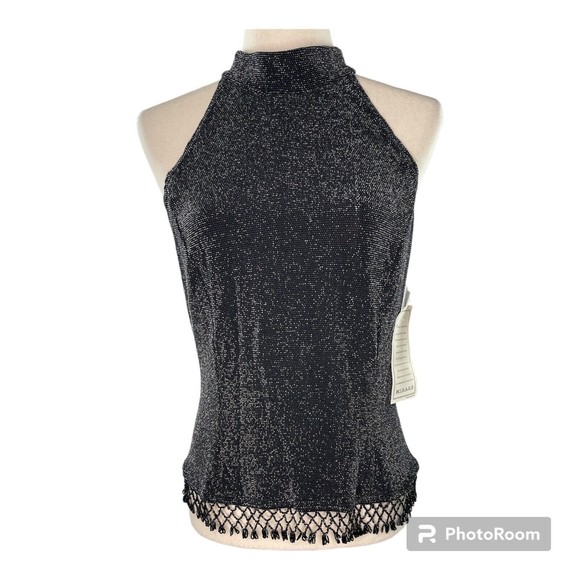 Jessica Howard Tops - Vintage Jessica Howard Halter Top Sz 10 Black Dressy Club Party Bead Fringe NWT